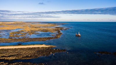 aerial view of a boat