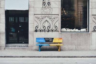 gallery bench in the street