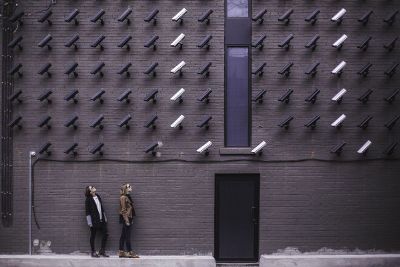 black and white security cameras looking down