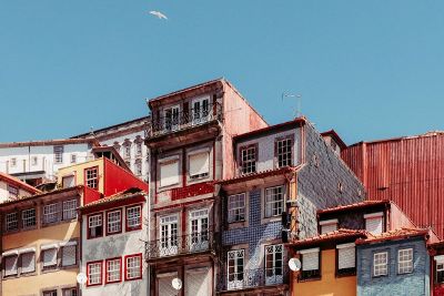 pretty colorful stacked houses