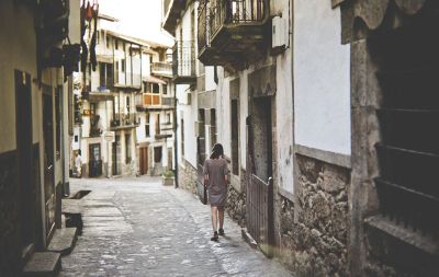 walking down a european street