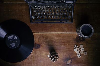 vintage typewriter on wooden table