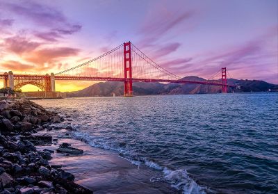 sunrise over golden gate bridge