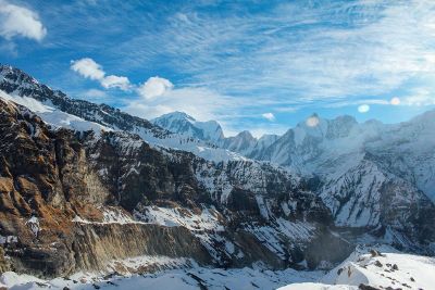 snow peaked mountains