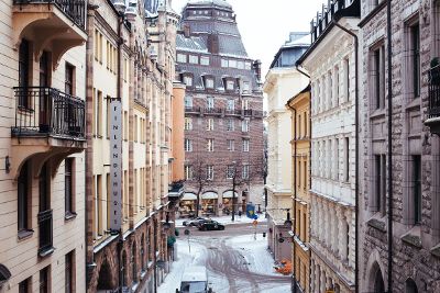 winter time on a european street