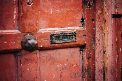 weathered paint on door