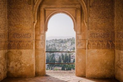 view through arched window