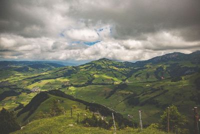 mountain range with clouds