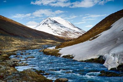 snow filled mountains