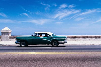 old car with blue sky background