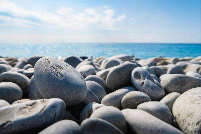 pebbles near ocean