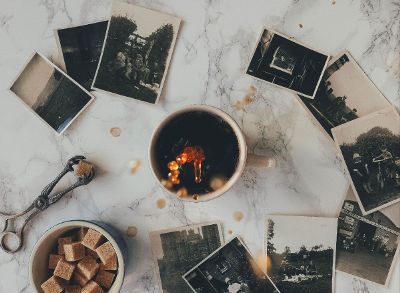 vintage photo collage with coffee