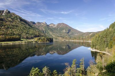 mountains reflected in water