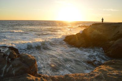 sunset on rock at beach