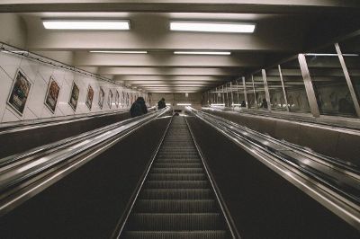 looking up from the bottom of escalator