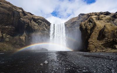 rainbow in a waterfall