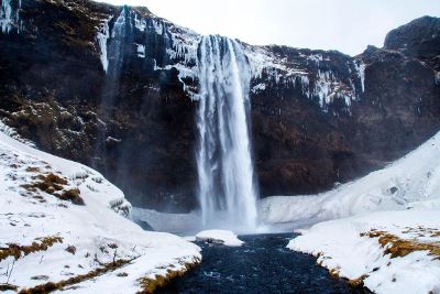 a snowy waterfall