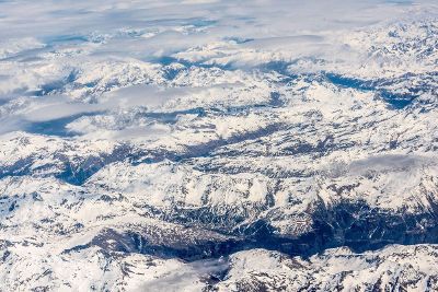 snowy mountains from above