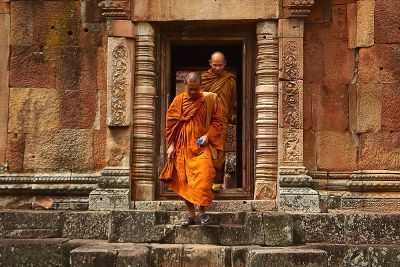 monks leaving church