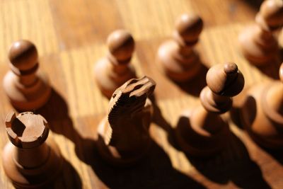 a wooden chessboard