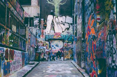 city alley covered in graffiti