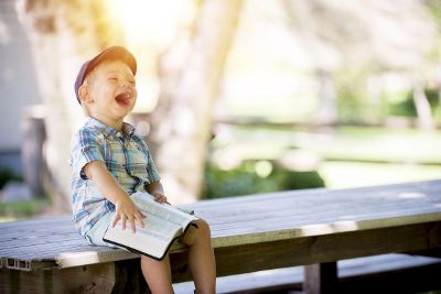 happy boy with scriptures