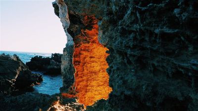 beautiful rocky cliffs by calm waters