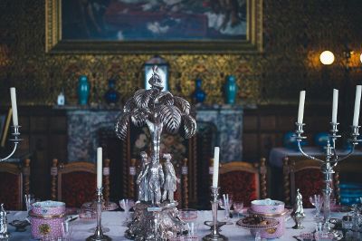 formal silver dining center piece