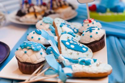 decorated cupcakes and cookies