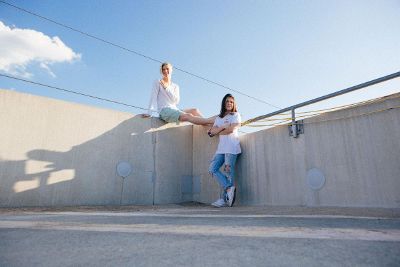 two girls on roof