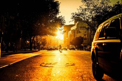 city street at sunset