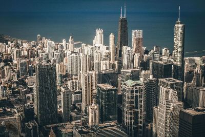 birds eye view of skyscrapers