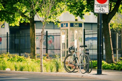 sidewalk with bike rack