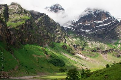 two mountains green and brown