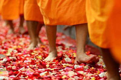 close up of buddhist walking ritual