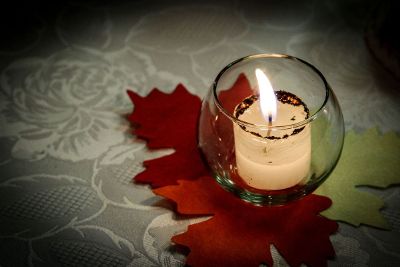 candle on a table