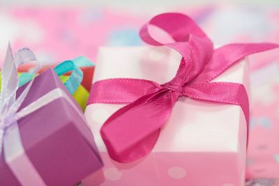 gift boxes with pink ribbon