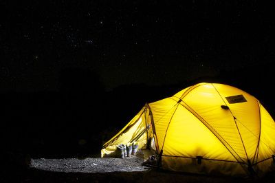 illuminated tent at night