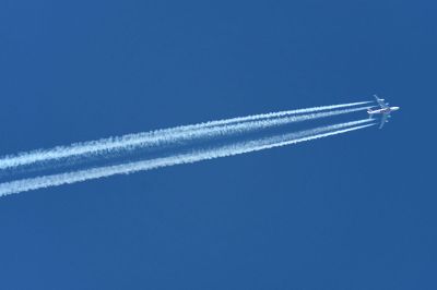 an airplane with exhaust