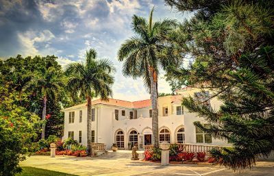 large house with palm trees