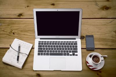 workstation on wooden table