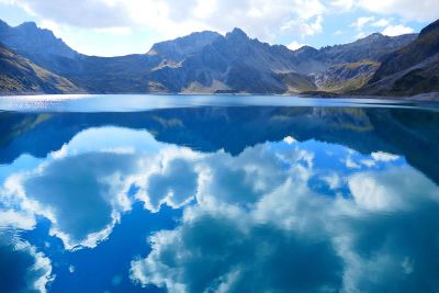 lake with reflection in mountain valley