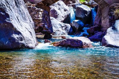 rocks and waterfall in the water