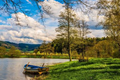 rowboat on a lake