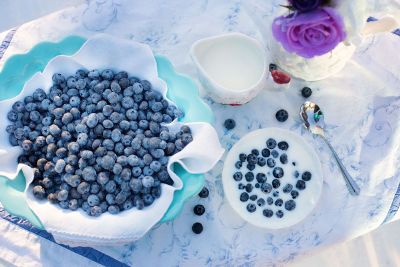 blueberries and cream with rose