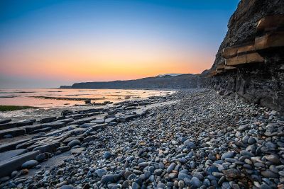 rocky beach at sunrise