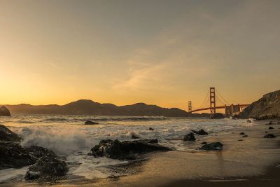 sunlight over golden gate bridge