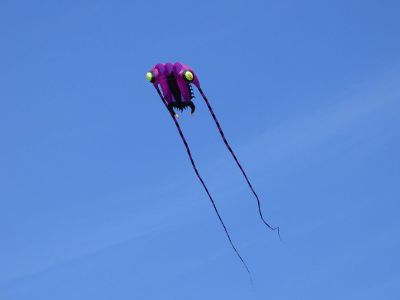 strange kite flies in sky