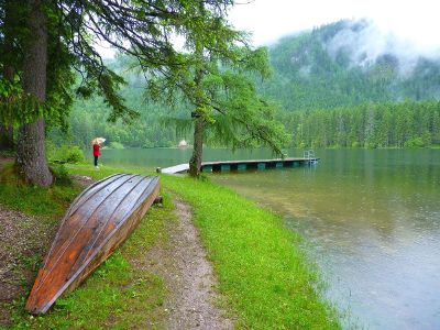 green lake with boats