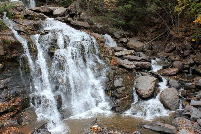 water falling over rocks